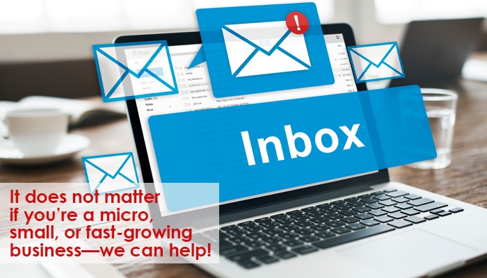 image of a computer with the words inbox and a large email icon